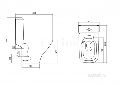 Унитаз - компакт безободковый с сиденьем микролифт slim Лайн Rimless 1WH501573 Сантек фото в интернет-магазине Русалия