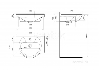 Раковина Santek Байкал 60 отверстие под смеситель 1WH109652 фото в интернет-магазине Русалия