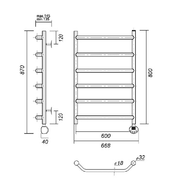 Электрический полотенцесушитель Лаура П6 600x800 ER, хром Domoterm фото в интернет-магазине Русалия