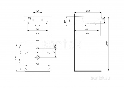 Раковина Santek Адриана 45 отверстие под смеситель 1WH501630 фото в интернет-магазине Русалия