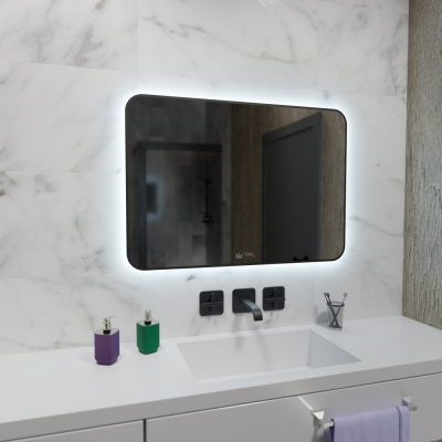 Зеркало для ванной прямоугольное GRYNING 1000х700 OWLM200308 черный пескоструй OWL фото в интернет-магазине Русалия