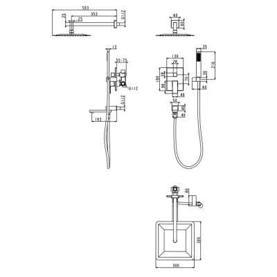 Душевая система встраиваемая Grocenberg GB5089BL-1, черный фото в интернет-магазине Русалия