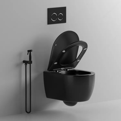 Унитаз OGLIO Aria MB подвесной безободковый черный матовый, ТЕРМООБЖИГ (не плёнка) CT9239 Ceruttispa (485х365х350) фото в интернет-магазине Русалия