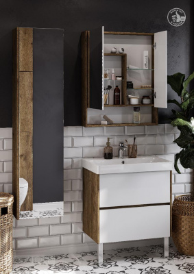 Зеркальный шкаф AQUATON Сканди 70 белый, дуб рустикальный 1A252202SDZ90 фото в интернет-магазине Русалия