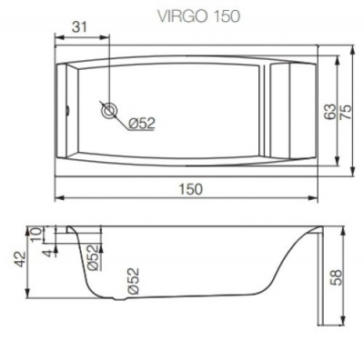 Ванна акриловая Virgo 150х75 P-WP-VIRGO*150NL Cersanit фото в интернет-магазине Русалия