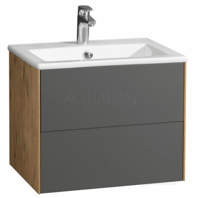 Тумба под раковину AQUATON Сохо 60 дуб веллингтон, графит софт 1A258001AJA00 фото в интернет-магазине Русалия