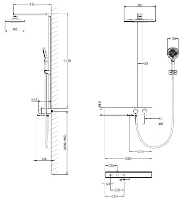 Душевая стойка Inspire VSFS-3I13TMB термостатическая с изливом, черный Vincea фото в интернет-магазине Русалия