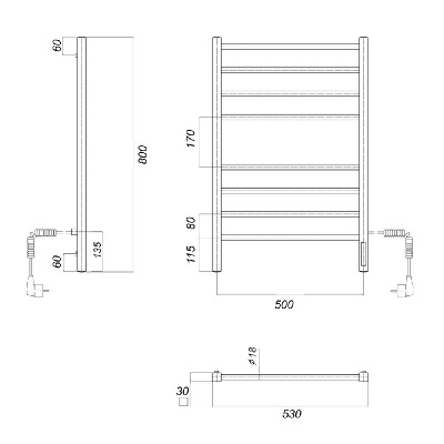 Электрический полотенцесушитель белый DMT Куба П8 500x800 БЕЛ EK R фото в интернет-магазине Русалия