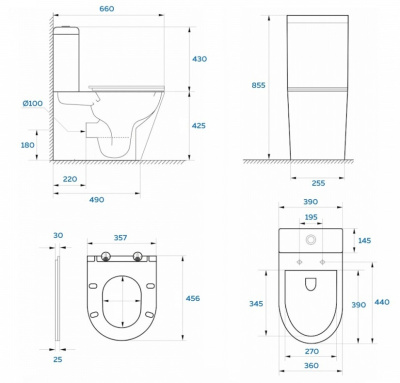 Унитаз-компакт безободковый с сиденьем микролифт LINK SH0103 SHRUDERS фото в интернет-магазине Русалия
