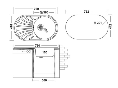 Кухонная мойка UKINOX Фаворит FAD760.470 --T6K 1R, 47*76 фото в интернет-магазине Русалия