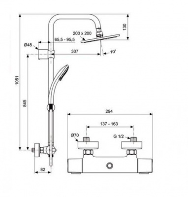 Душевая система IdealRain Cube A5833AA Ideal Standard фото в интернет-магазине Русалия