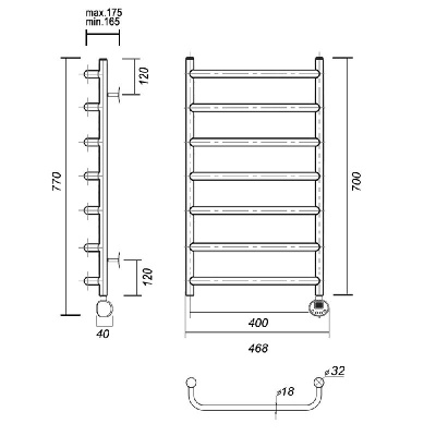 Электрический полотенцесушитель Стефано П7 400x700 ER, хром Domoterm фото в интернет-магазине Русалия