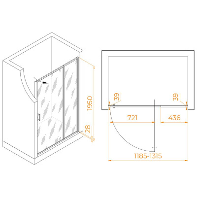 Душевая дверь RGW PA-008B 1200, стекло матовое-сатинат, профиль черный фото в интернет-магазине Русалия