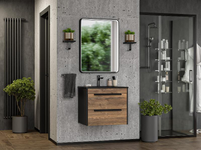 Тумба Monsour 60 подвесная с раковиной CeramaLux 9060MMB 60 (черная) Brevita фото в интернет-магазине Русалия