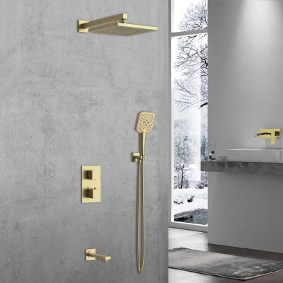 Душевой комплект Next VSFW-1N3TBG термостатический встраиваемый, трехрежимный, брашированное золото Vincea фото в интернет-магазине Русалия