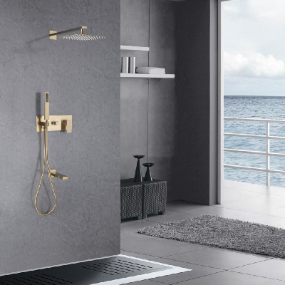 Душевая система ABBER Daheim AF8217G скрытого монтажа с изливом, золото матовое фото в интернет-магазине Русалия