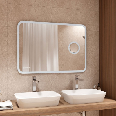 Зеркало с подсветкой Bliss 1000x700 линза, часы, антизапотевание ЗЛП3262 Continent фото в интернет-магазине Русалия