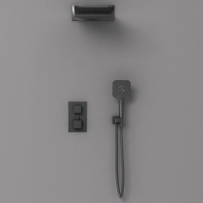 Душевой комплект VSFW-103TMB термостатический встраиваемый, двухрежимный, черный Vincea фото в интернет-магазине Русалия