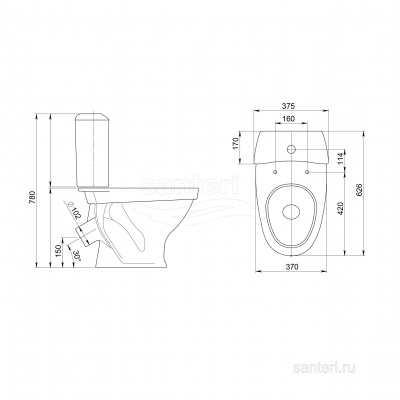 Унитаз - компакт с сиденьем Вест белый 1.P201.8.S00.00B.F Santeri фото в интернет-магазине Русалия