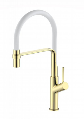 Смеситель для кухни ESKO гибкий излив ,белый, Gold (K50GW) фото в интернет-магазине Русалия