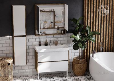 Зеркальный шкаф AQUATON Сканди 90 белый, дуб рустикальный 1A252302SDZ90 фото в интернет-магазине Русалия