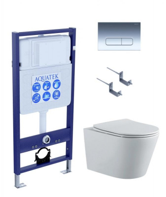 SET AQUATEK ВЕГА-1905-016 (рама AQUATEK Standard INS-0000012 с клавишей KDI-0000016 и крепежом KKI-0000002+унитаз ВЕГА AQ1905-00 с тонким сиденьем sc фото в интернет-магазине Русалия
