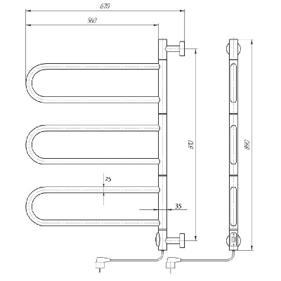 Электрический полотенцесушитель Сальса 600х900                 хром DMT 108E П6 60x90 EK Domoterm фото в интернет-магазине Русалия