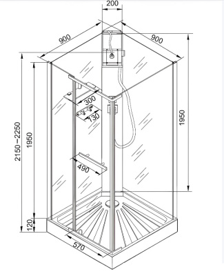 Кабина MiMi90B душевая Ceruttispa (90x90x215-225) фото в интернет-магазине Русалия