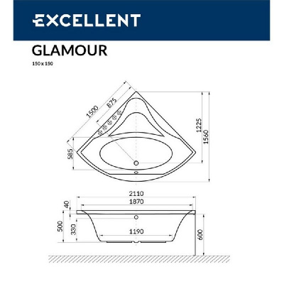 Гидромассажная ванна EXCELLENT Glamour 150x150 "LINE" (бронза) WAEX.GLA15.LINE.BR фото в интернет-магазине Русалия