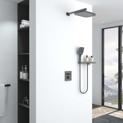 Душевой комплект VSFW-321MT1RGM встраиваемый, термостат, двухрежимный, вороненая сталь Vincea фото в интернет-магазине Русалия