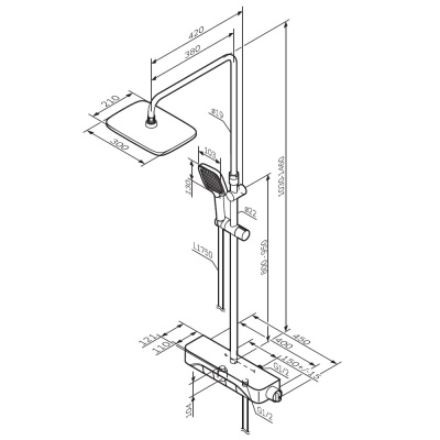 F078F700 Func, душ.система: см-ль-полка д/ванны/душа, душ.штанга, верхн. душ квадр., ручн.душ, хром фото в интернет-магазине Русалия