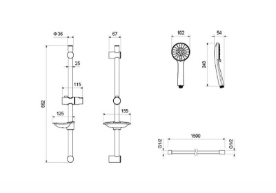 Душевой гарнитур 3jet 60 см AQUATEK AQ2015CR БЕТТА фото в интернет-магазине Русалия