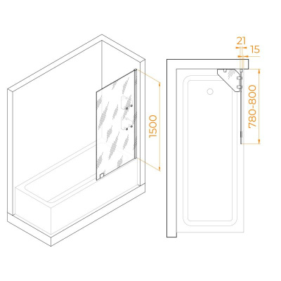 Шторка на ванну с полкой RGW SC-53, стекло прозрачное, профиль хром фото в интернет-магазине Русалия