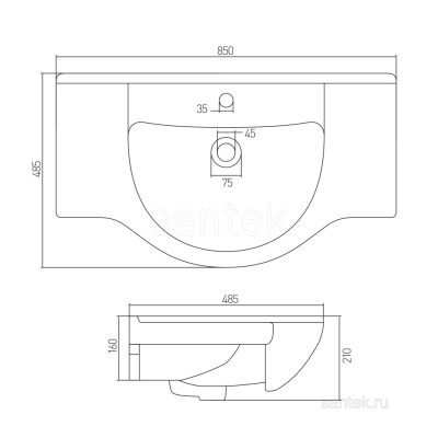 Раковина Santek Акватель 85 1WH110216 (Акватон) фото в интернет-магазине Русалия