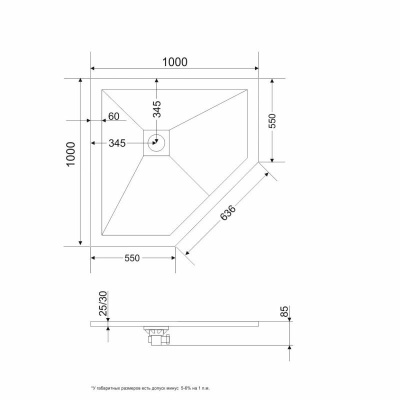 Каменный душевой поддон трапеция RGW ST/T-W Белый  1000x1000 фото в интернет-магазине Русалия