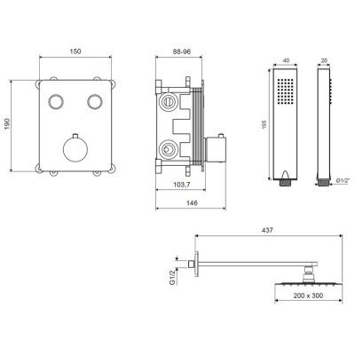 Термостатическая душевая система скрытого монтажа EXCELLENT Krotos AREX.SET.8045CR (хром) фото в интернет-магазине Русалия