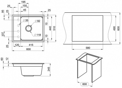 Кухонная мойка GRANULA Kitchen Space (6004, ЧЁРНЫЙ) фото в интернет-магазине Русалия