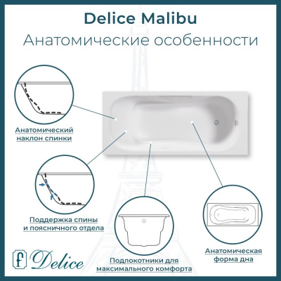 Ванна чугунная Delice Malibu 150х75 с антискользящим покрытием DLR230607-AS фото в интернет-магазине Русалия