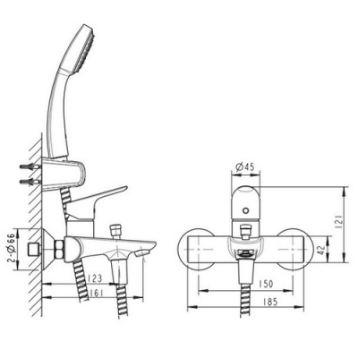 Смеситель для ванны с гарнитуром Drop F64898C-B Bravat фото в интернет-магазине Русалия