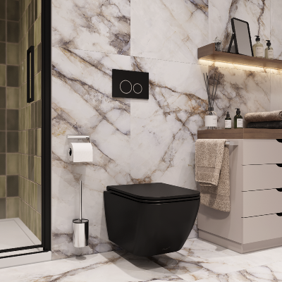 Унитаз MIMI Aria MB подвесной безободковый черный матовый, ТЕРМООБЖИГ (не плёнка) CT8920 Ceruttispa (510х350х355) фото в интернет-магазине Русалия