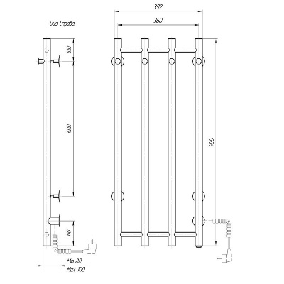 Электрический полотенцесушитель белый  DMT 109-V4 36x92 БЕЛ EKR фото в интернет-магазине Русалия