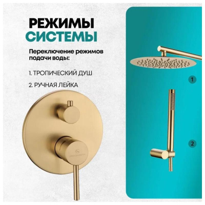 Душевая система встраиваемая (без излива) Grocenberg GB5099MG-3, матовое золото фото в интернет-магазине Русалия