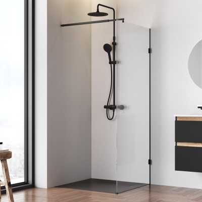 W94WI-80-F1-BTE Душевая перегородка X-Joy 80x195, стекло прозр. 6 мм + покрытие, фурнитура черный Am.Pm фото в интернет-магазине Русалия