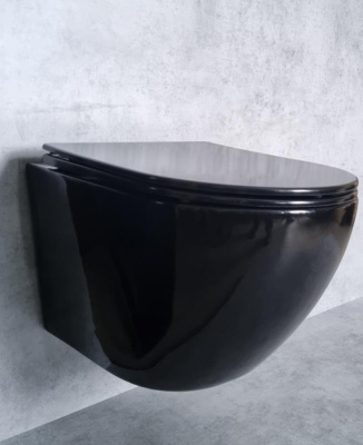 Унитаз подвесной CeramaLux 2196 -18 черно-глянцевый фото в интернет-магазине Русалия