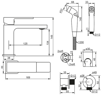 530300000 Gala смеситель для умывальника с гигиеническим душем, хром Damixa фото в интернет-магазине Русалия