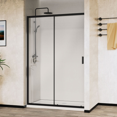 Душевая дверь City VDS-5CT110CLB, 1100, черный, стекло прозрачное Vincea фото в интернет-магазине Русалия