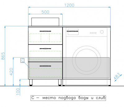 Тумба со столешницей Берн 120 под стиральную машину Style Line фото в интернет-магазине Русалия
