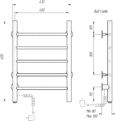 Электрический полотенцесушитель Классик  черный DMT 109-5 40х60 ЧРН EK L фото в интернет-магазине Русалия