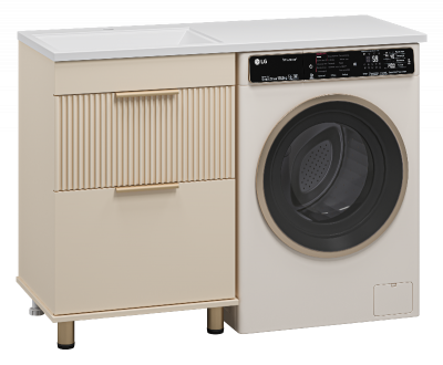 Тумба Enfida 60 под стиральную машину (бежевая) с раковиной Эстет Даллас 120 левая Brevita фото в интернет-магазине Русалия