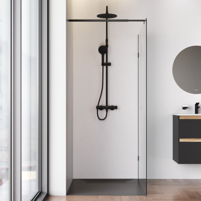 W94WI-110-F1-BTE Душевая перегородка X-Joy 110x195, стекло прозр. 6 мм + покрытие, фурнитура черный Am.Pm фото в интернет-магазине Русалия